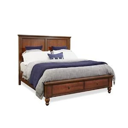 Cambridge Queen Panel Bed with Storage Footboard (BCH) - Brown Cherry